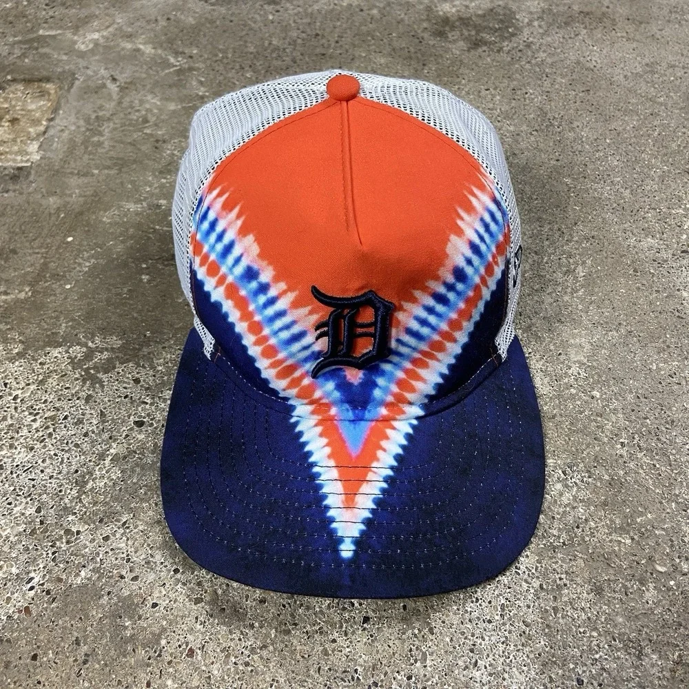 Detroit‎ Tigers Trucker Cap Strap Back Adjustable Orange Tie Dye Mesh MLB Hat
